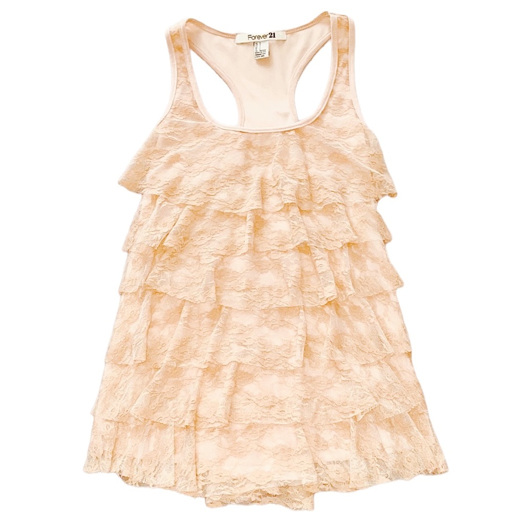 Forever 21 Lace Floral Racerback Ruffle Top - Picture 3 of 5
